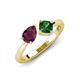 4 - Lysha 1.45 ctw Rhodolite Garnet Pear Shape (7x5 mm) & Lab Created Emerald Cushion Shape (5.00 mm) Toi Et Moi Engagement Ring 