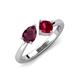 4 - Lysha 1.71 ctw Rhodolite Garnet Pear Shape (7x5 mm) & Lab Created Ruby Cushion Shape (5.00 mm) Toi Et Moi Engagement Ring 
