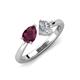 4 - Lysha 1.40 ctw Rhodolite Garnet Pear Shape (7x5 mm) & Natural Diamond Cushion Shape (5.00 mm) Toi Et Moi Engagement Ring 
