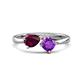 1 - Lysha 1.40 ctw Rhodolite Garnet Pear Shape (7x5 mm) & Amethyst Cushion Shape (5.00 mm) Toi Et Moi Engagement Ring 