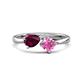 1 - Lysha 1.71 ctw Rhodolite Garnet Pear Shape (7x5 mm) & Lab Created Pink Sapphire Cushion Shape (5.00 mm) Toi Et Moi Engagement Ring 