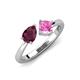4 - Lysha 1.71 ctw Rhodolite Garnet Pear Shape (7x5 mm) & Lab Created Pink Sapphire Cushion Shape (5.00 mm) Toi Et Moi Engagement Ring 