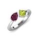 4 - Lysha 1.55 ctw Rhodolite Garnet Pear Shape (7x5 mm) & Peridot Cushion Shape (5.00 mm) Toi Et Moi Engagement Ring 