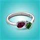 3 - Lysha 1.45 ctw Rhodolite Garnet Pear Shape (7x5 mm) & Lab Created Emerald Cushion Shape (5.00 mm) Toi Et Moi Engagement Ring 