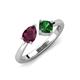 4 - Lysha 1.45 ctw Rhodolite Garnet Pear Shape (7x5 mm) & Lab Created Emerald Cushion Shape (5.00 mm) Toi Et Moi Engagement Ring 