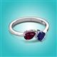 3 - Lysha 1.71 ctw Rhodolite Garnet Pear Shape (7x5 mm) & Lab Created Blue Sapphire Cushion Shape (5.00 mm) Toi Et Moi Engagement Ring 