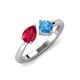 4 - Lysha 1.70 ctw Ruby Pear Shape (7x5 mm) & Blue Topaz Cushion Shape (5.00 mm) Toi Et Moi Engagement Ring 