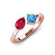 4 - Lysha 1.70 ctw Ruby Pear Shape (7x5 mm) & Blue Topaz Cushion Shape (5.00 mm) Toi Et Moi Engagement Ring 