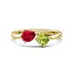 1 - Lysha 1.60 ctw Ruby Pear Shape (7x5 mm) & Peridot Cushion Shape (5.00 mm) Toi Et Moi Engagement Ring 
