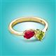 3 - Lysha 1.60 ctw Ruby Pear Shape (7x5 mm) & Peridot Cushion Shape (5.00 mm) Toi Et Moi Engagement Ring 