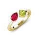 4 - Lysha 1.60 ctw Ruby Pear Shape (7x5 mm) & Peridot Cushion Shape (5.00 mm) Toi Et Moi Engagement Ring 