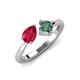 4 - Lysha 1.76 ctw Ruby Pear Shape (7x5 mm) & Lab Created Alexandrite Cushion Shape (5.00 mm) Toi Et Moi Engagement Ring 
