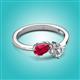 3 - Lysha 1.52 ctw Ruby Pear Shape (7x5 mm) & Moissanite Cushion Shape (5.00 mm) Toi Et Moi Engagement Ring 