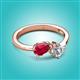 3 - Lysha 1.52 ctw Ruby Pear Shape (7x5 mm) & Moissanite Cushion Shape (5.00 mm) Toi Et Moi Engagement Ring 