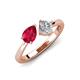 4 - Lysha 1.52 ctw Ruby Pear Shape (7x5 mm) & Moissanite Cushion Shape (5.00 mm) Toi Et Moi Engagement Ring 