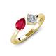 4 - Lysha 1.45 ctw Ruby Pear Shape (7x5 mm) & Natural Diamond Cushion Shape (5.00 mm) Toi Et Moi Engagement Ring 