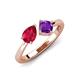 4 - Lysha 1.45 ctw Ruby Pear Shape (7x5 mm) & Amethyst Cushion Shape (5.00 mm) Toi Et Moi Engagement Ring 