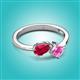 3 - Lysha 1.76 ctw Ruby Pear Shape (7x5 mm) & Lab Created Pink Sapphire Cushion Shape (5.00 mm) Toi Et Moi Engagement Ring 
