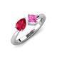 4 - Lysha 1.76 ctw Ruby Pear Shape (7x5 mm) & Lab Created Pink Sapphire Cushion Shape (5.00 mm) Toi Et Moi Engagement Ring 