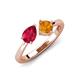 4 - Lysha 1.45 ctw Ruby Pear Shape (7x5 mm) & Citrine Cushion Shape (5.00 mm) Toi Et Moi Engagement Ring 