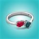 3 - Lysha 1.70 ctw Ruby Pear Shape (7x5 mm) & London Blue Topaz Cushion Shape (5.00 mm) Toi Et Moi Engagement Ring 