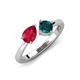 4 - Lysha 1.70 ctw Ruby Pear Shape (7x5 mm) & London Blue Topaz Cushion Shape (5.00 mm) Toi Et Moi Engagement Ring 