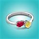 3 - Lysha 1.76 ctw Ruby Pear Shape (7x5 mm) & Lab Created Yellow Sapphire Cushion Shape (5.00 mm) Toi Et Moi Engagement Ring 