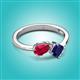 3 - Lysha 1.76 ctw Ruby Pear Shape (7x5 mm) & Lab Created Blue Sapphire Cushion Shape (5.00 mm) Toi Et Moi Engagement Ring 