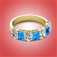 2 - Zuwena 3.70 ctw Natural Diamond Oval Shape (6x4 mm) & Blue Topaz Emerald Shape (6x4 mm) Seven Stone Wedding Band 