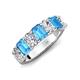 3 - Zuwena 4.10 ctw Lab Grown Diamond Oval Shape (6x4 mm) & Blue Topaz Emerald Shape (6x4 mm) Seven Stone Wedding Band 