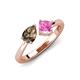 4 - Lysha 1.46 ctw Smoky Quartz Pear Shape (7x5 mm) & Lab Created Pink Sapphire Cushion Shape (5.00 mm) Toi Et Moi Engagement Ring 