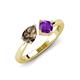 4 - Lysha 1.15 ctw Smoky Quartz Pear Shape (7x5 mm) & Amethyst Cushion Shape (5.00 mm) Toi Et Moi Engagement Ring 