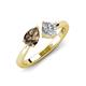 4 - Lysha 1.15 ctw Smoky Quartz Pear Shape (7x5 mm) & Lab Grown Diamond Cushion Shape (5.00 mm) Toi Et Moi Engagement Ring 