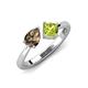 4 - Lysha 1.30 ctw Smoky Quartz Pear Shape (7x5 mm) & Peridot Cushion Shape (5.00 mm) Toi Et Moi Engagement Ring 