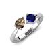4 - Lysha 1.46 ctw Smoky Quartz Pear Shape (7x5 mm) & Lab Created Blue Sapphire Cushion Shape (5.00 mm) Toi Et Moi Engagement Ring 