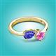 3 - Lysha 1.56 ctw Tanzanite Pear Shape (7x5 mm) & Lab Created Pink Sapphire Cushion Shape (5.00 mm) Toi Et Moi Engagement Ring 