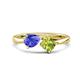 1 - Lysha 1.40 ctw Tanzanite Pear Shape (7x5 mm) & Peridot Cushion Shape (5.00 mm) Toi Et Moi Engagement Ring 