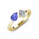 4 - Lysha 1.32 ctw Tanzanite Pear Shape (7x5 mm) & Moissanite Cushion Shape (5.00 mm) Toi Et Moi Engagement Ring 