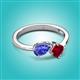3 - Lysha 1.56 ctw Tanzanite Pear Shape (7x5 mm) & Lab Created Ruby Cushion Shape (5.00 mm) Toi Et Moi Engagement Ring 