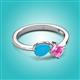 3 - Lysha 1.16 ctw Turquoise Pear Shape (7x5 mm) & Lab Created Pink Sapphire Cushion Shape (5.00 mm) Toi Et Moi Engagement Ring 