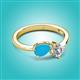 3 - Lysha 0.92 ctw Turquoise Pear Shape (7x5 mm) & Moissanite Cushion Shape (5.00 mm) Toi Et Moi Engagement Ring 