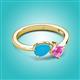 3 - Lysha 1.16 ctw Turquoise Pear Shape (7x5 mm) & Lab Created Pink Sapphire Cushion Shape (5.00 mm) Toi Et Moi Engagement Ring 