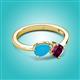 3 - Lysha 0.97 ctw Turquoise Pear Shape (7x5 mm) & Rhodolite Garnet Cushion Shape (5.00 mm) Toi Et Moi Engagement Ring 