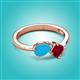 3 - Lysha 1.16 ctw Turquoise Pear Shape (7x5 mm) & Lab Created Ruby Cushion Shape (5.00 mm) Toi Et Moi Engagement Ring 