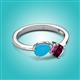 3 - Lysha 0.97 ctw Turquoise Pear Shape (7x5 mm) & Rhodolite Garnet Cushion Shape (5.00 mm) Toi Et Moi Engagement Ring 