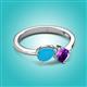 3 - Lysha 0.85 ctw Turquoise Pear Shape (7x5 mm) & Amethyst Cushion Shape (5.00 mm) Toi Et Moi Engagement Ring 