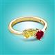 3 - Lysha 1.71 ctw Yellow Sapphire Pear Shape (7x5 mm) & Lab Created Ruby Cushion Shape (5.00 mm) Toi Et Moi Engagement Ring 