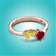 3 - Lysha 1.71 ctw Yellow Sapphire Pear Shape (7x5 mm) & Lab Created Ruby Cushion Shape (5.00 mm) Toi Et Moi Engagement Ring 