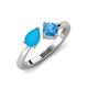 4 - Lysha 1.10 ctw Turquoise Pear Shape (7x5 mm) & Blue Topaz Cushion Shape (5.00 mm) Toi Et Moi Engagement Ring 
