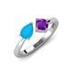 4 - Lysha 0.85 ctw Turquoise Pear Shape (7x5 mm) & Amethyst Cushion Shape (5.00 mm) Toi Et Moi Engagement Ring 